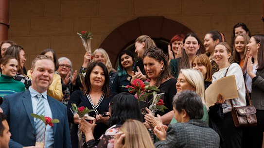 Abortion Bill passes in NSW after weeks of debate. NSW MP's including Sydney MPs celebrate with abortion advocates after the bill was passed.