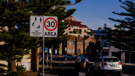 Manly has introduced 30km speed zones from the Manly Wharf in the south, through the town centre, along the beach front and up to the Queenscliff Bridge. 