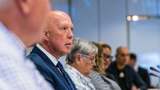 Opposition Leader Peter Dutton during talks with the referendum working group on Thursday.