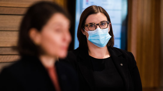 Education Minister Sarah Mitchell with NSW Premier Gladys Berejiklian as details were released about the first students being allowed to return to school at the end of October.