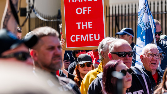CMFEU rally outside NSW Parliament on Macquarie St, Sydney. 