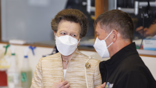 Princess Anne visits the National Crisis Management Centre in the basement bunker of the Beehive, the NZ parliament, as Cyclone Gabrielle causes chaos around the country on Wednesday.