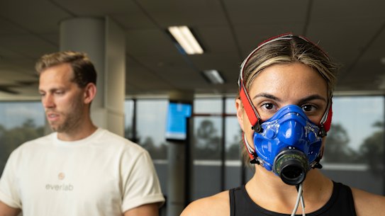 Marc Herman, founder of Everlab, a startup for people interested in quantifying their health, measuring sleep, blood sugar, oxygenation.  Case study Laura Bombara, a patient taking a vo2 max oxygen test.  Friday 10th November 2023 AFR photo Louie Douvis .