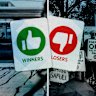 Winners and losers graphic for Queensland state budget with public transport as winners and Vic Park campaigners as losers.