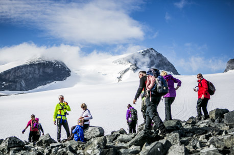 Hiking northern Europe’s tallest peak – the 2469-metre-high Galdhopiggen.