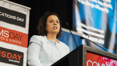 Labor communications spokeswoman Michelle Rowland announces Labor's NBN policy on Tuesday.