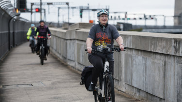 Bike North's Caroline New wants a lane of the Sydney Harbour Bridge opened to cyclists. 