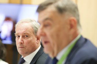 Minister for Senior Australians and Aged Care Services Richard Colbeck and Secretary of the Department of Health Professor Brendan Murphy at today’s Senate estimates.