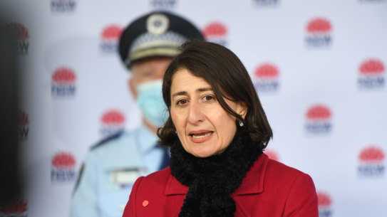 SMH News. Photo- Covid 19 NSW Government Daily Update. NSW Premier Gladys Berejiklian at the briefing. Photo by Peter Rae Monday 28 June 2021