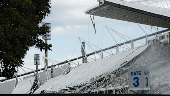 The football stadium being demolished. 