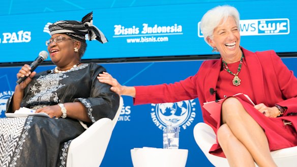 Ngozi Okonjo-Iweala, left, with former IMG managing director Christine Lagarde at the IMF/World Bank annual meetings in 2017. 