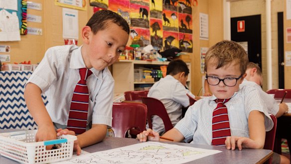 An all-boys kindergarten class at Pittwater House School.