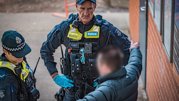 Officers from Victoria Police’s Operation Alliance conducting searches for weapons.