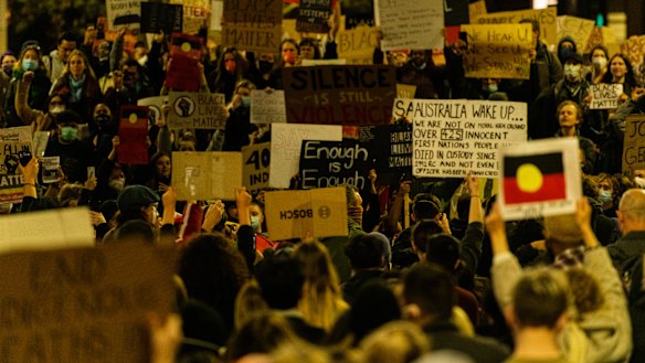 A Black Lives Matter rally in Sydney earlier this week, in solidarity with the protests in the US over the police killing of George Floyd.