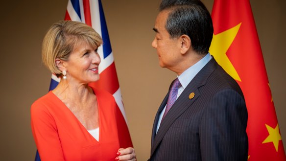 Foreign Minister Julie Bishop with her Chinese counterpart Wang Yi in Buenos Aires.