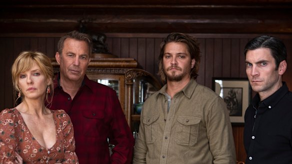 The Dutton family; Beth (Kelly Reilly), John (Kevin Costner), Kayce (Luke Grimes) and Jamie (Wes Bentley).