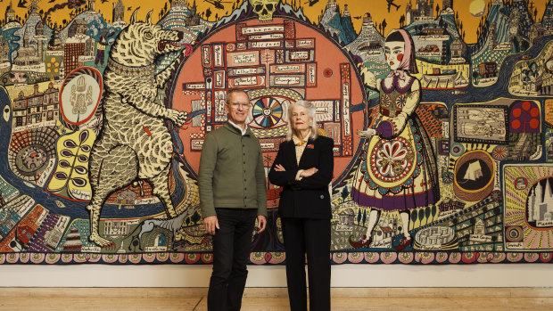 Art Gallery of NSW director Michael Brand and architect Penelope Seidler, one of those who donated to the project, as they unveiled its donors.