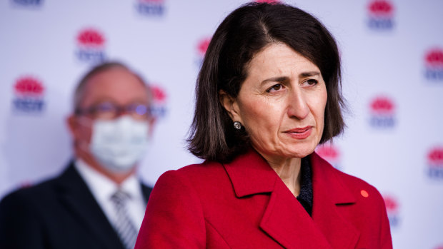 NSW Premier Gladys Berejiklian addressing the media on Monday. 