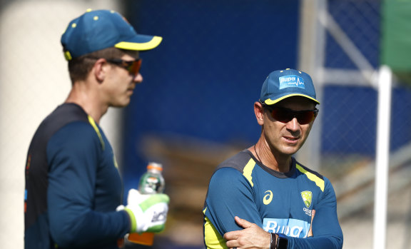 Justin Langer, right, and Tim Paine.