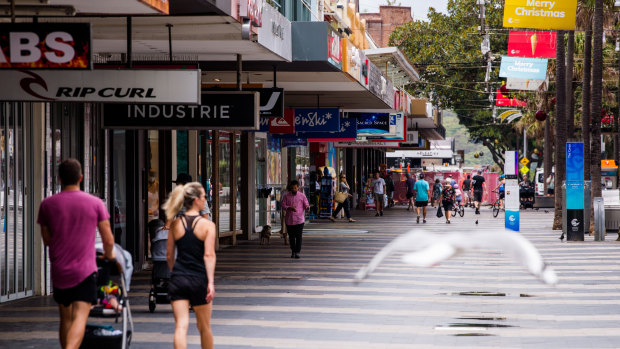 Many shops along Manly Corso remain closed and the ones that are open are quiet.