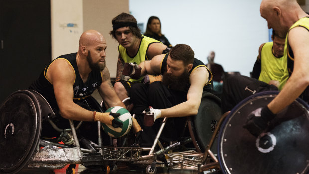 No holds barred: The Australian wheelchair team trains at Homebush during the week.