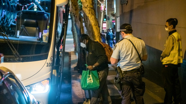 366 guests who are currently in hotel quarantine at a Travel Lodge in Surry Hills are moved to another location on Tuesday night.