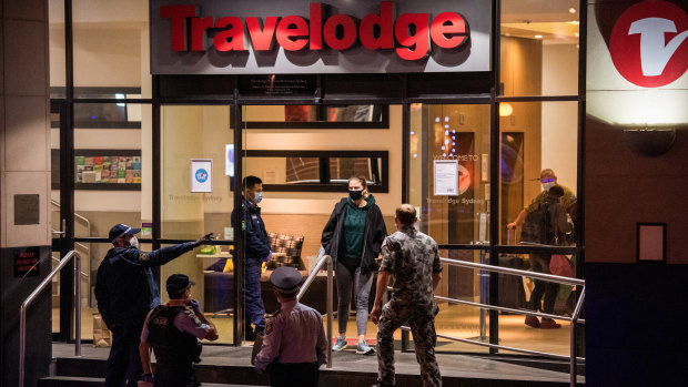 Quarantined travellers were moved from the Travelodge in Surry Hills after a flood of complaints. 