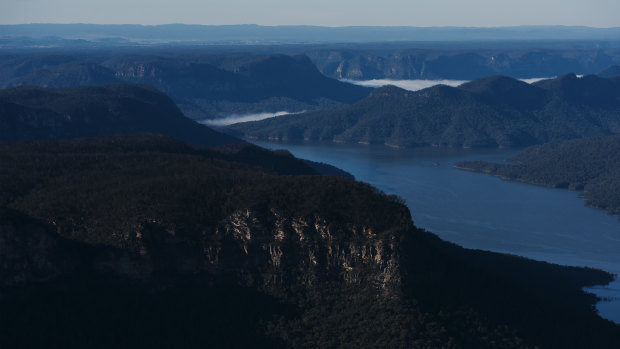 An aerial view of the Warragamba Dam catchment.