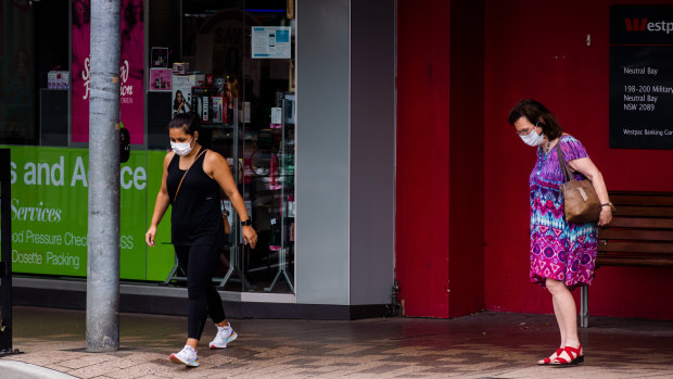 Shoppers wearing masks in Neutral Bay on Sydney's lower north shore.