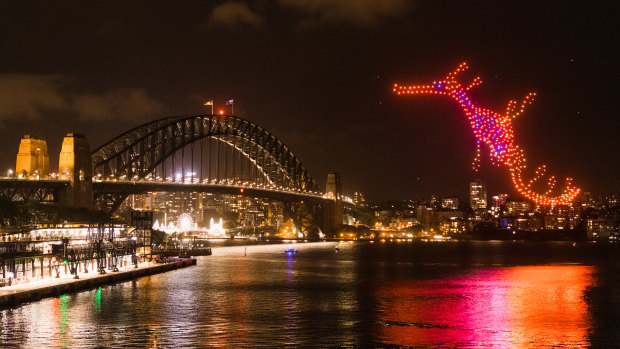 Musk drones at the Elevate festival over Sydney Harbour this week.