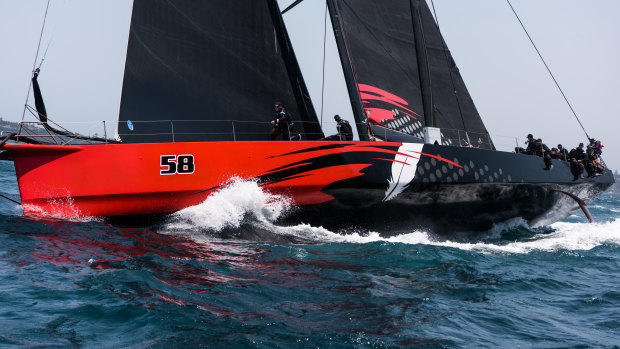 Comanche missed the mark at the start of the race, falling behind as the other four supermaxis sprinted towards open sea.