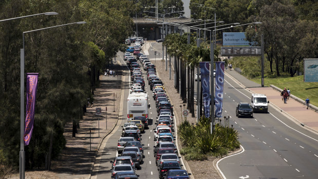 Traffic heading to DFO in Homebush for Boxing Day sales.