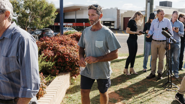 Mr Cockman arrives at his press conference in Margaret River on Sunday.