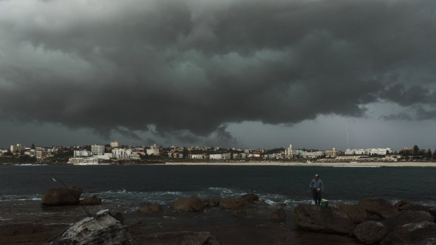 A storm front passes over Bondi Beach on Saturday.