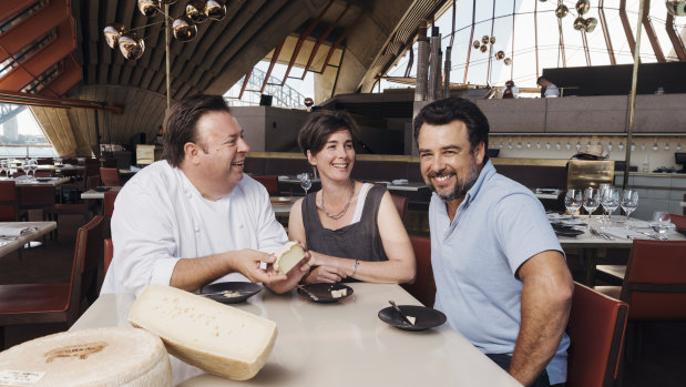 Peter Gilmore with cheesemakers Cressida and Michael McNamara at Bennelong restaurant, Opera House.