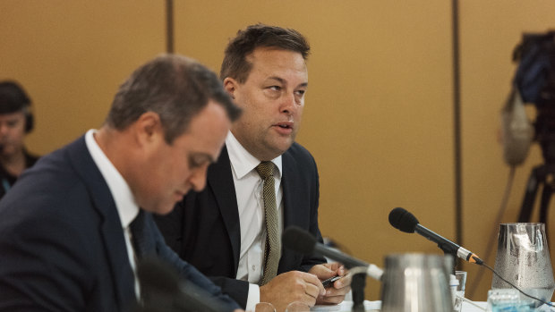 Liberal MP Jason Falinski and House Economics Committee chair Tim Wilson. 