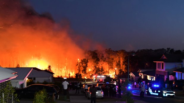 The Peregian Springs bushfire on the Sunshine Coast on Monday. 