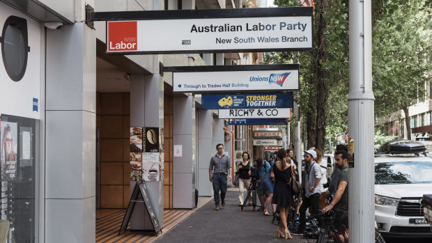 The NSW Labor Party headquarters in Sussex Street, Sydney, which was raided by ICAC in December.
