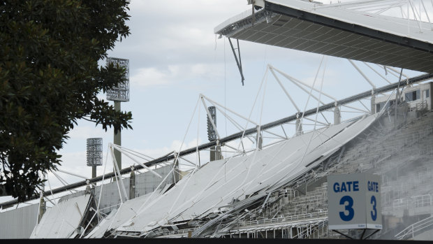 The football stadium being demolished. 