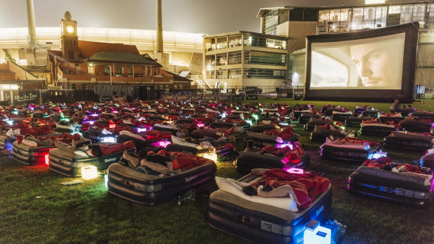 You can watch a movie from bed in the outdoors at Mov'in Bed Cinemas in Sydney's Entertainment Quarter.