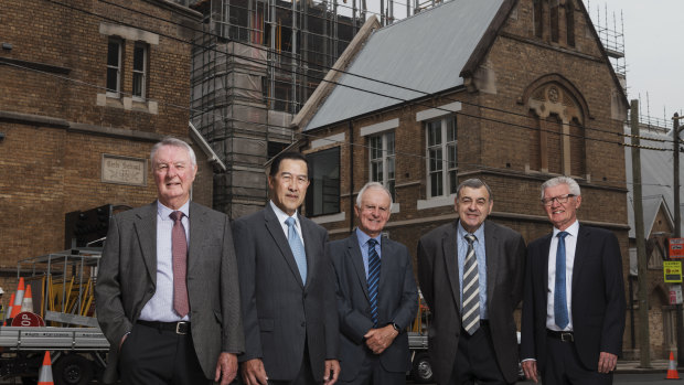 Former Cleveland Street High old boys Graeme Ings, Colin Jeong, John Craig, Nicholas Voulgaropoulos and Terry Crowe