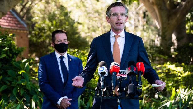 NSW Premier Dominic Perrottet with Deputy Premier Paul Toole on Wednesday.