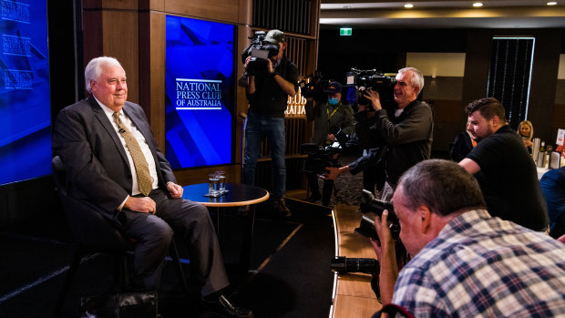 Clive Palmer addresses the National Press Club in Canberra. 