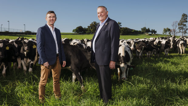 Tony Perich, right, and his son Mark Perich on their dairy farm, which is the subject of an audit report over the Commonwealth's handling of its $30 million purchase.