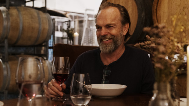 Hugo Weaving enjoys a glass of A.Retief sangiovese over lunch at the Urban Winery Sydney in Moore Park. 