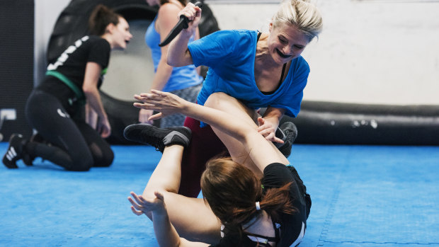 A self-defence class at Krav Maga Defence Institute, where women's enrolment has surged.