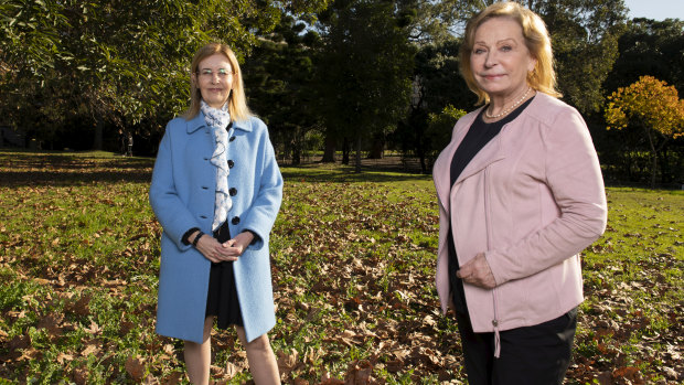 Gabrielle Upton, Liberal member for Vaucluse, pictured with Charlotte Feldman, president of the Darling Point Society, at Rushcutters Bay Park.