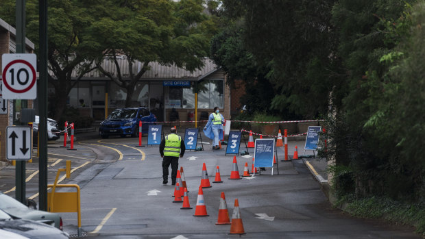 The COVID-19 testing site in Summer Hill where passengers of a Jetstar flight from Melbourne to Sydney on Tuesday were brought after not being screened before leaving the airport. 
