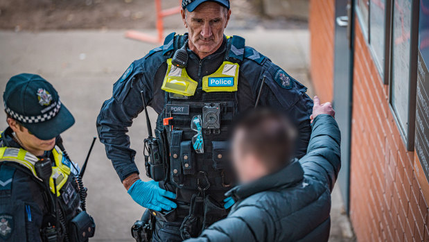 Officers from Victoria Police’s Operation Alliance conducting searches for weapons.