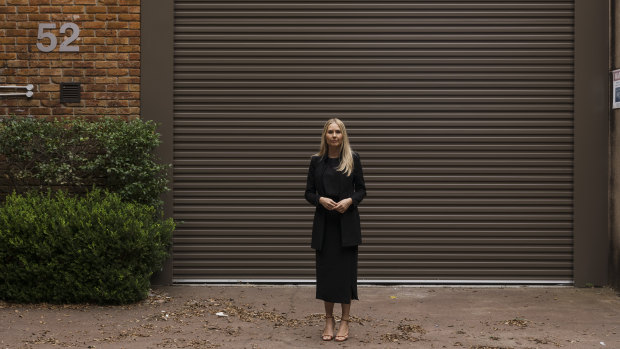 Sydney business owner Kyara Coakes outside the warehouse for her property-styling business. 